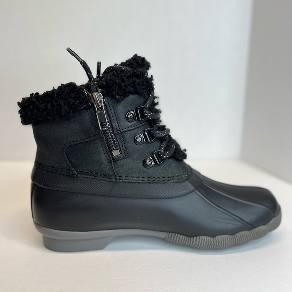 Sperry Saltwater Alpine Duck Boots Blk/Grey Sz 6.5M 86690 Faux Fur Side Zip Nice - Picture 5 of 11